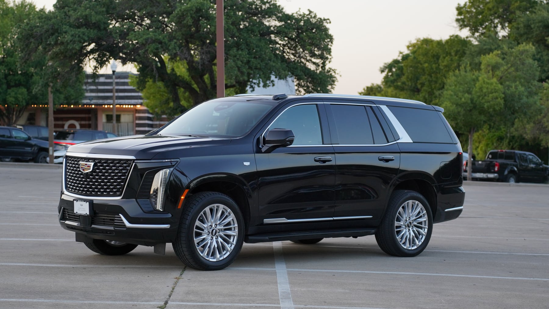 Black 2025 Cadillac Escalade available for luxury rental and chauffeur service in Dallas